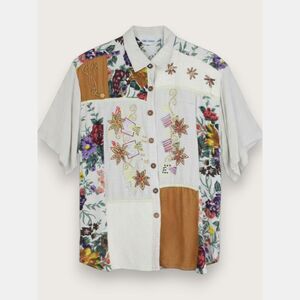 Vintage Jane Ashley Patchwork Floral Embroidered Shirt Jacket Boho Artsy Women L